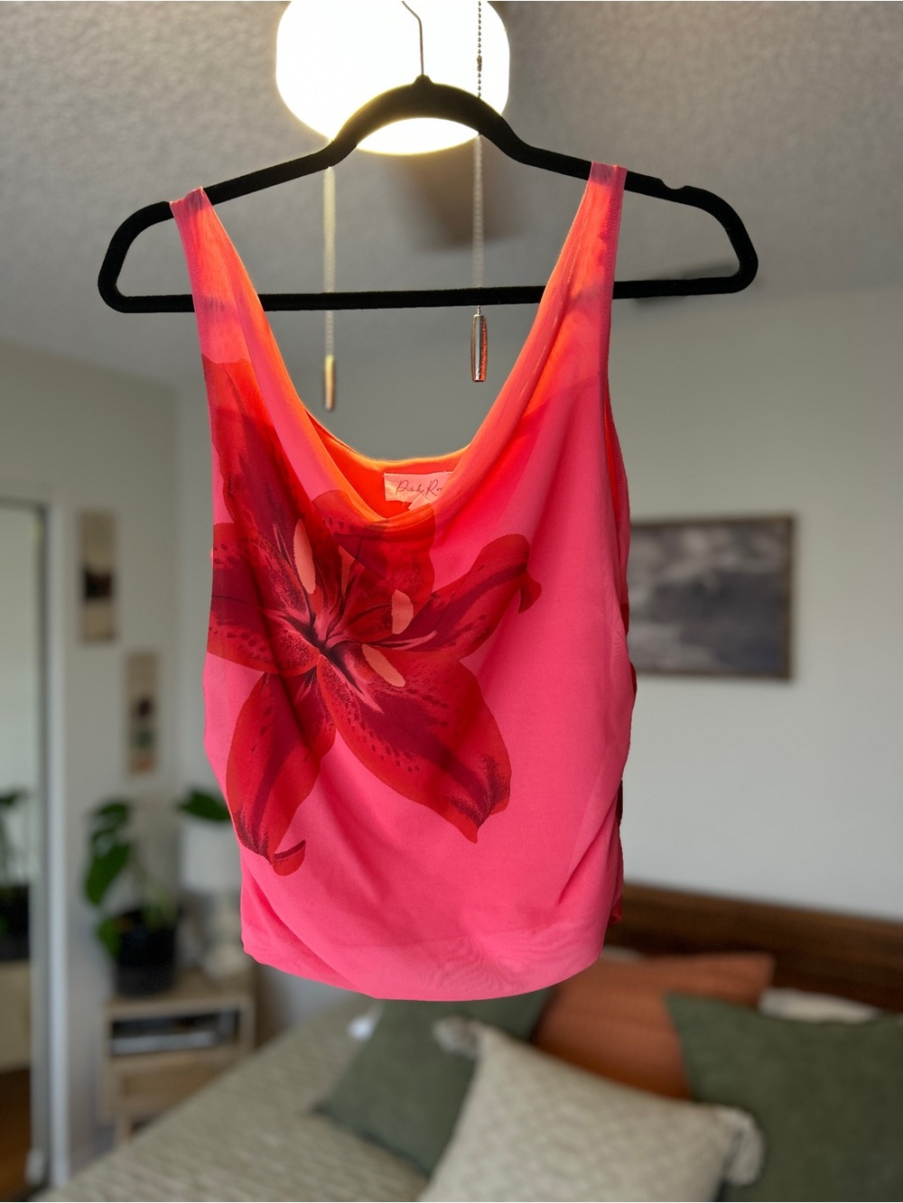 Summer Mesh Coral-Pink Floral Tank Top